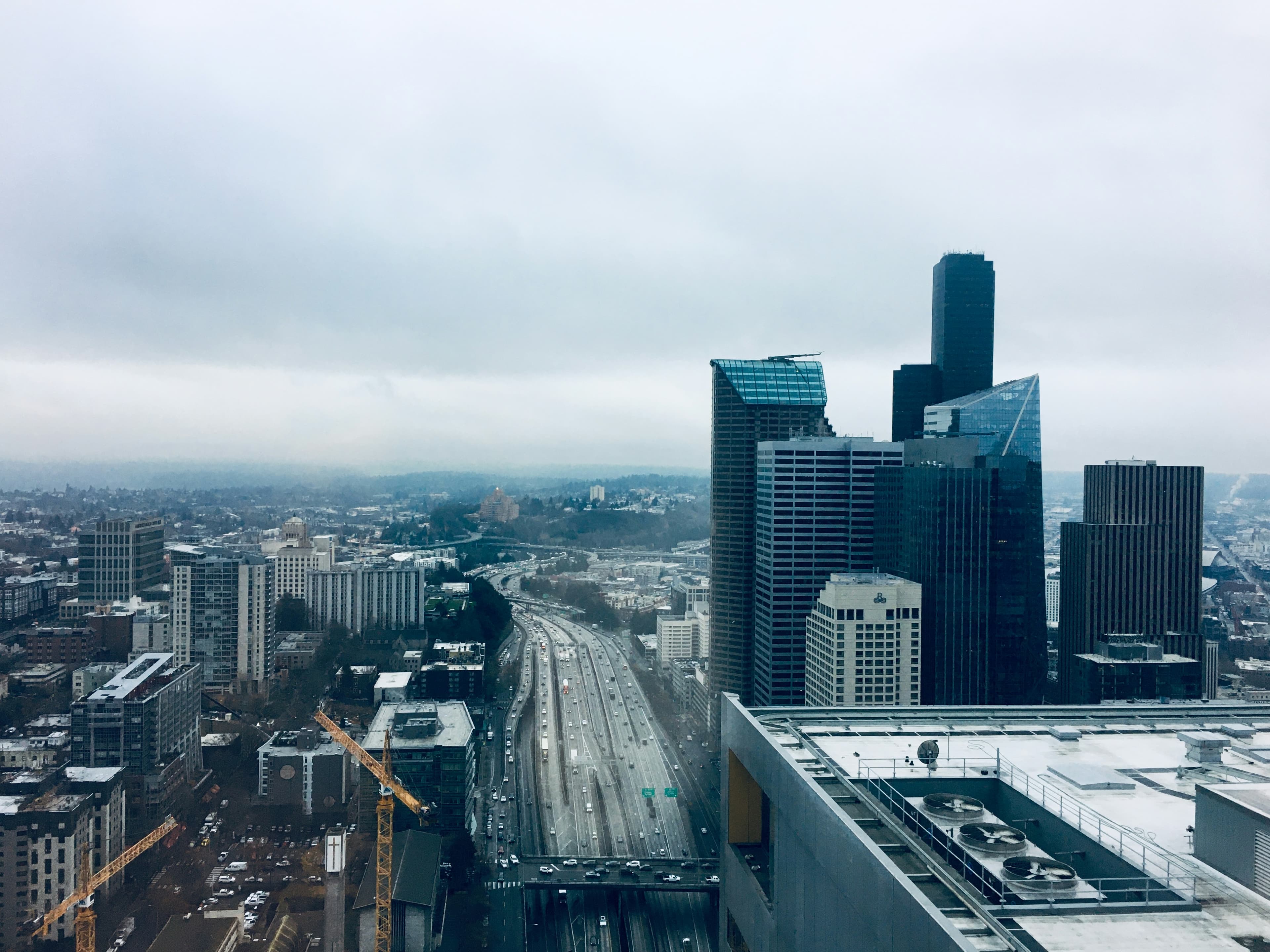Seattle skyline, gray rainy day